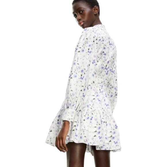 The Kooples - Short Printed Dress with Long Sleeves - Ecru/Lavender. Size:1(US). - Picture 9 of 16